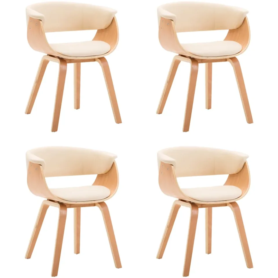 vidaXL Eetkamerstoelen 4 st gebogen hout en kunstleer crèmekleurig, foto 3