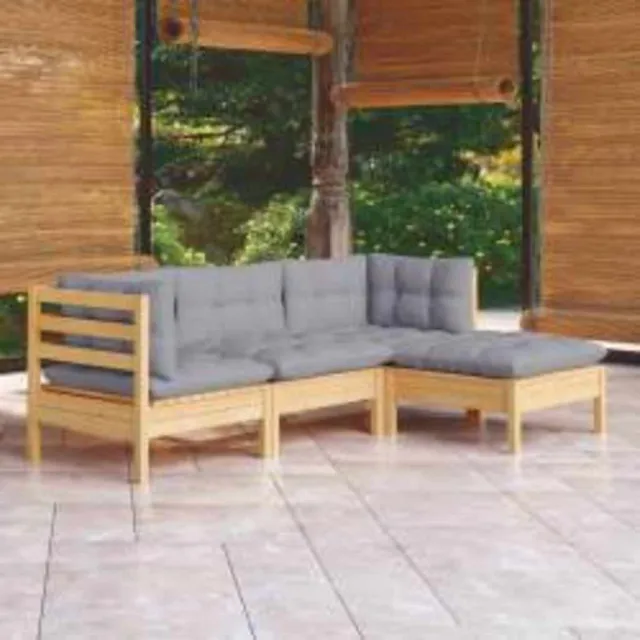 vidaXL 4-delige Loungeset met grijze kussens grenenhout Grijs