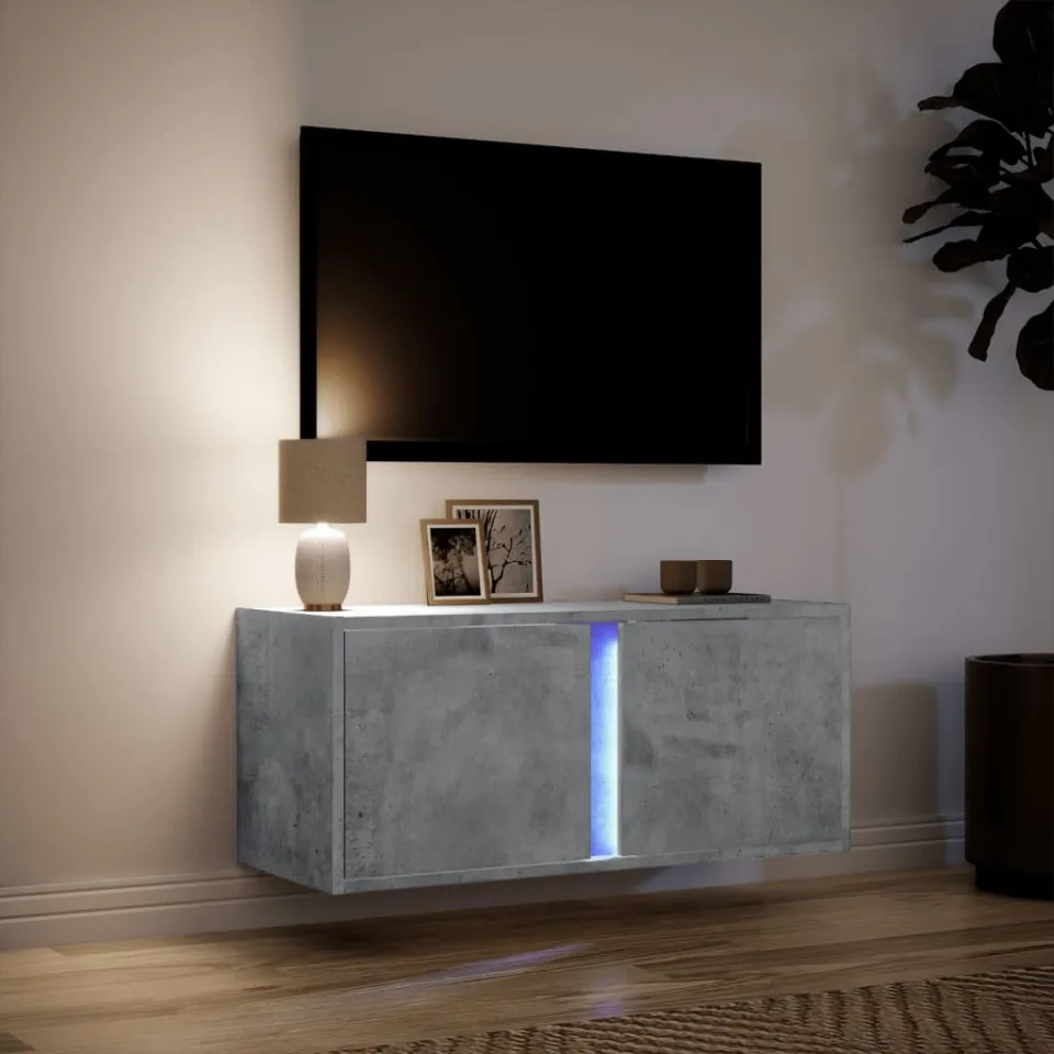 vidaXL Tv-wandmeubel met LED-verlichting 80x31x35 cm betongrijs grijs, foto 4