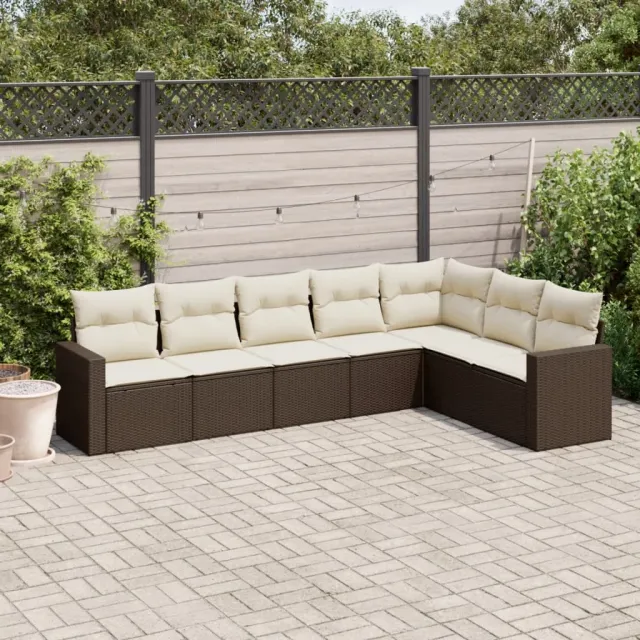 vidaXL 7-delige Loungeset met kussens poly rattan bruin, foto 2