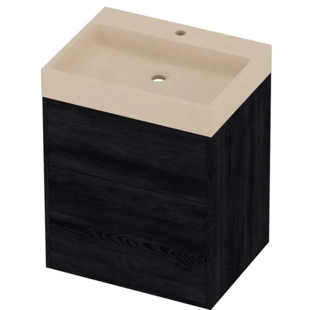 Proline Evoli Badmeubelset Hardsteen Loft 1 Kraangat Voor Grepen 60x46x75 cm Sand Stone Black Oak Eiken