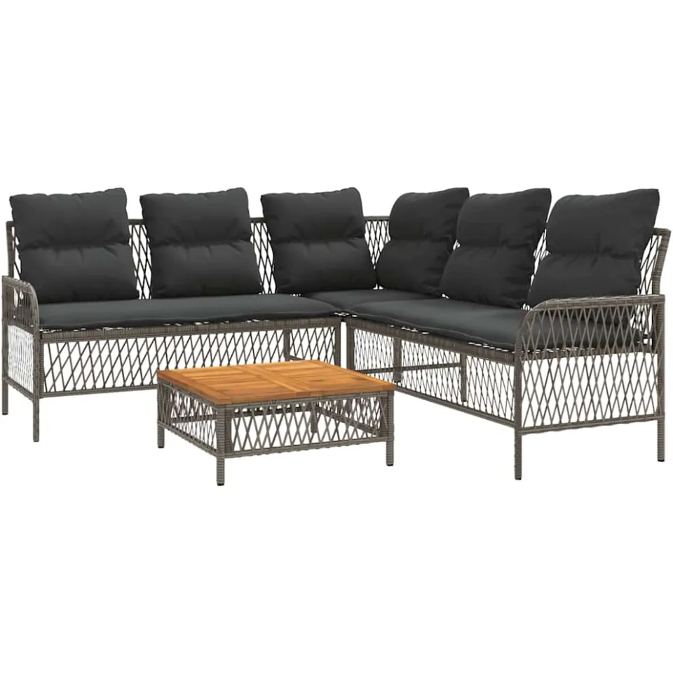 vidaXL 2-delige Loungeset met kussens poly rattan grijs