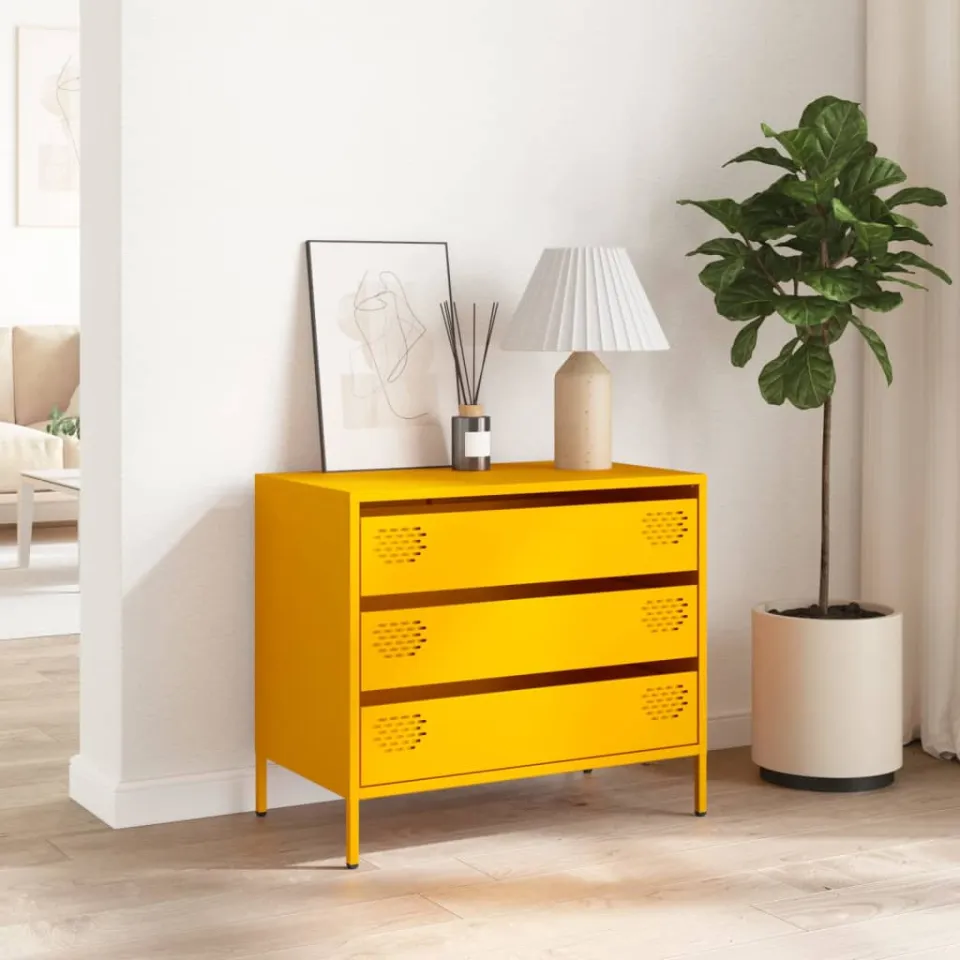 vidaXL Dressoir 68x39x58,5 cm koudgewalst staal mosterdgeel, foto 3