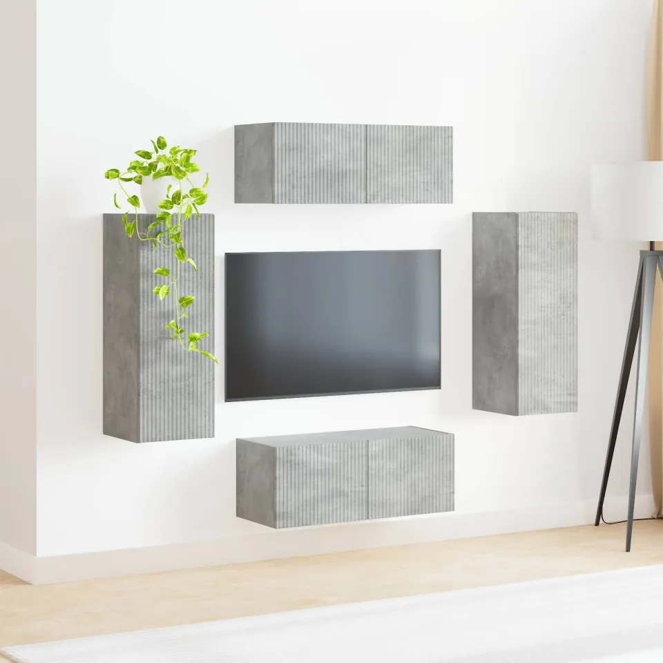 vidaXL TV Wandkast Set 4 st Beton Grijs Bewerkt hout, foto 3