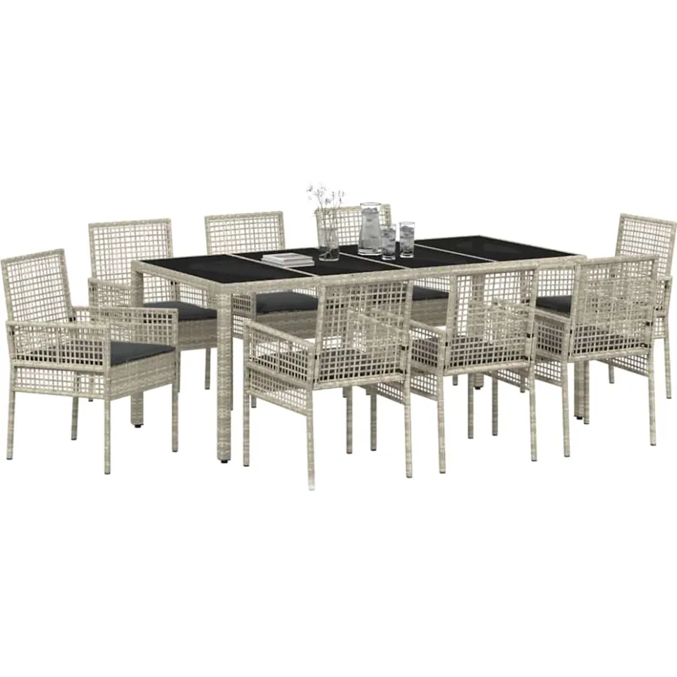 vidaXL Tuin eettafelset 9 st Lichtgrijs poly rattan