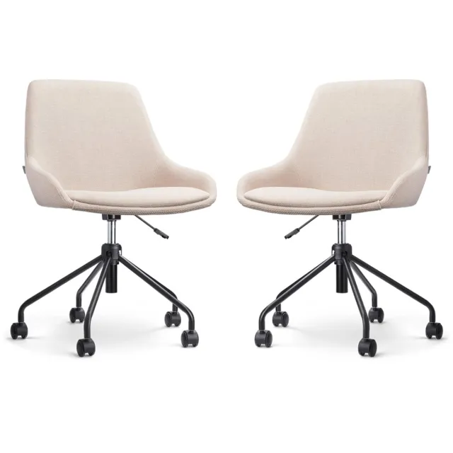 Nolon Nout-Isa Bureaustoelen Set van 2 Beige - Stof - Verstelbaar - Wielen - Zonder Armleuning - Zwart Onderstel Beige - Zwart onderstel