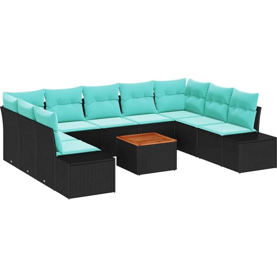 vidaXL Tuinbankenset 10 st Zwart poly rattan