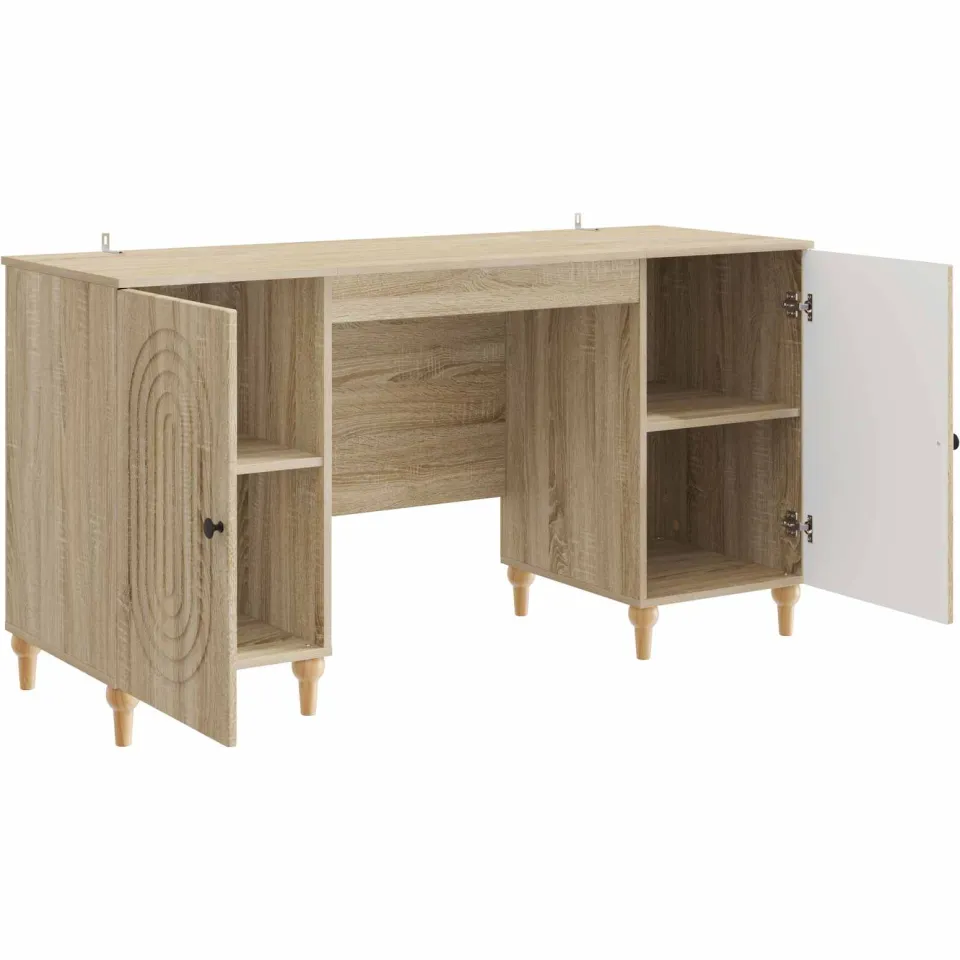 vidaXL Bureau Sonoma Eiken 142,5 x 50 x 75 cm Bewerkt hout, foto 3
