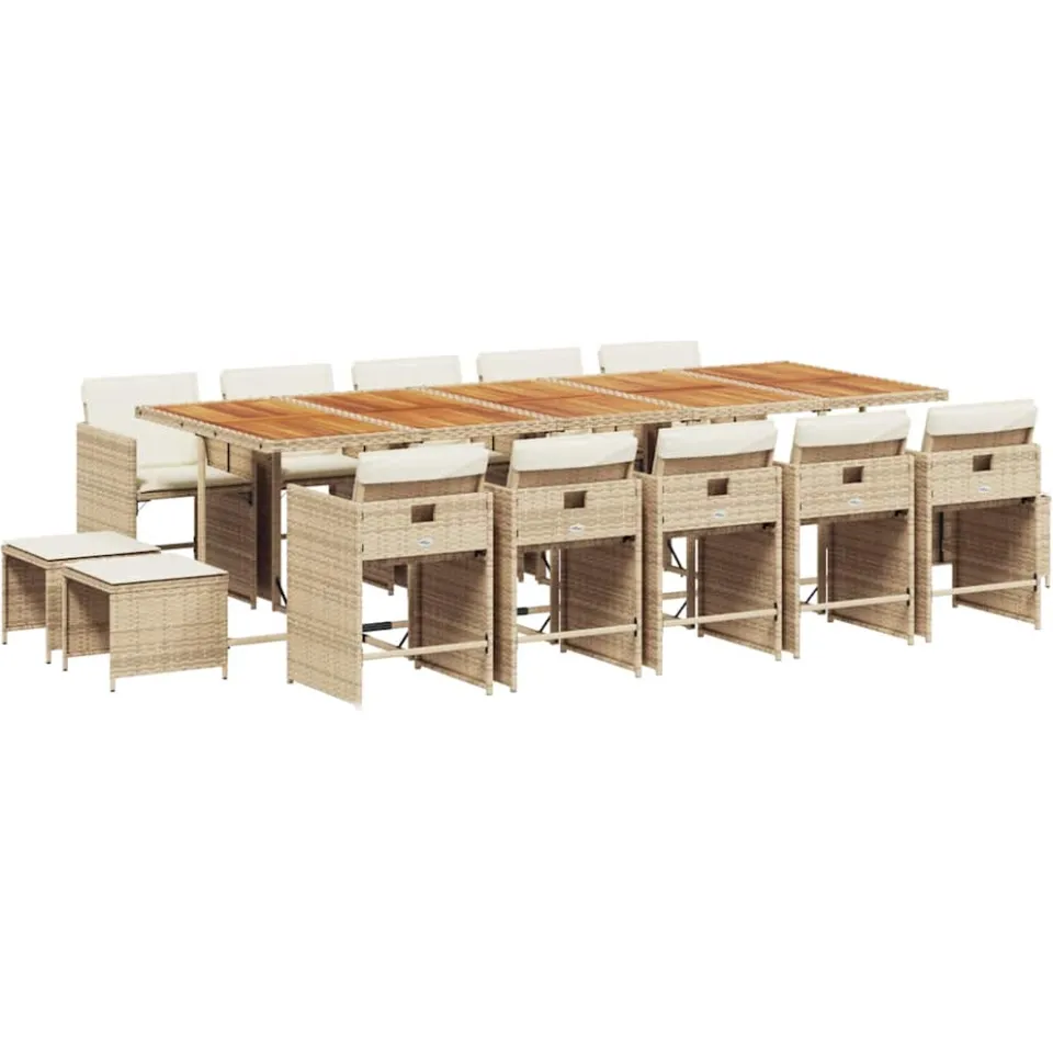 vidaXL 15-delige Tuinset met kussens poly rattan beige, foto 4