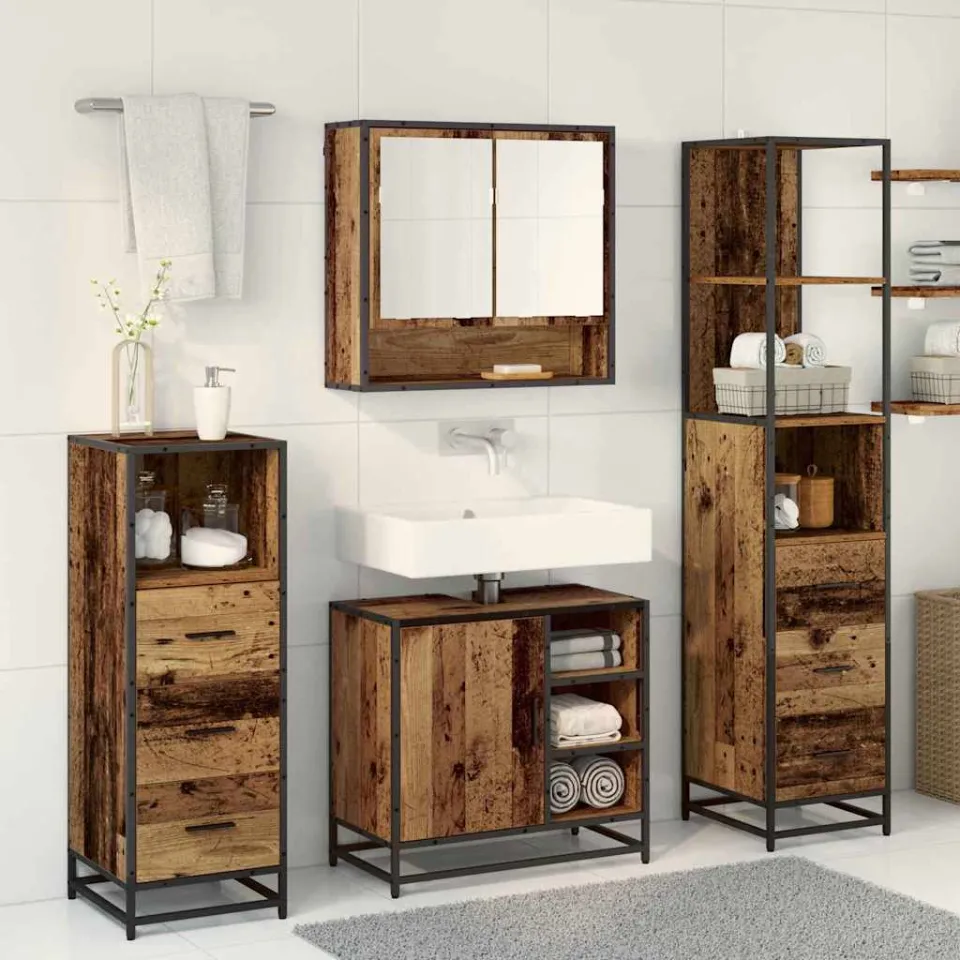 vidaXL Badkamermeubelset 4 st Oud Hout 65 x 33 x 60 cm Bewerkt hout bruin, foto 4