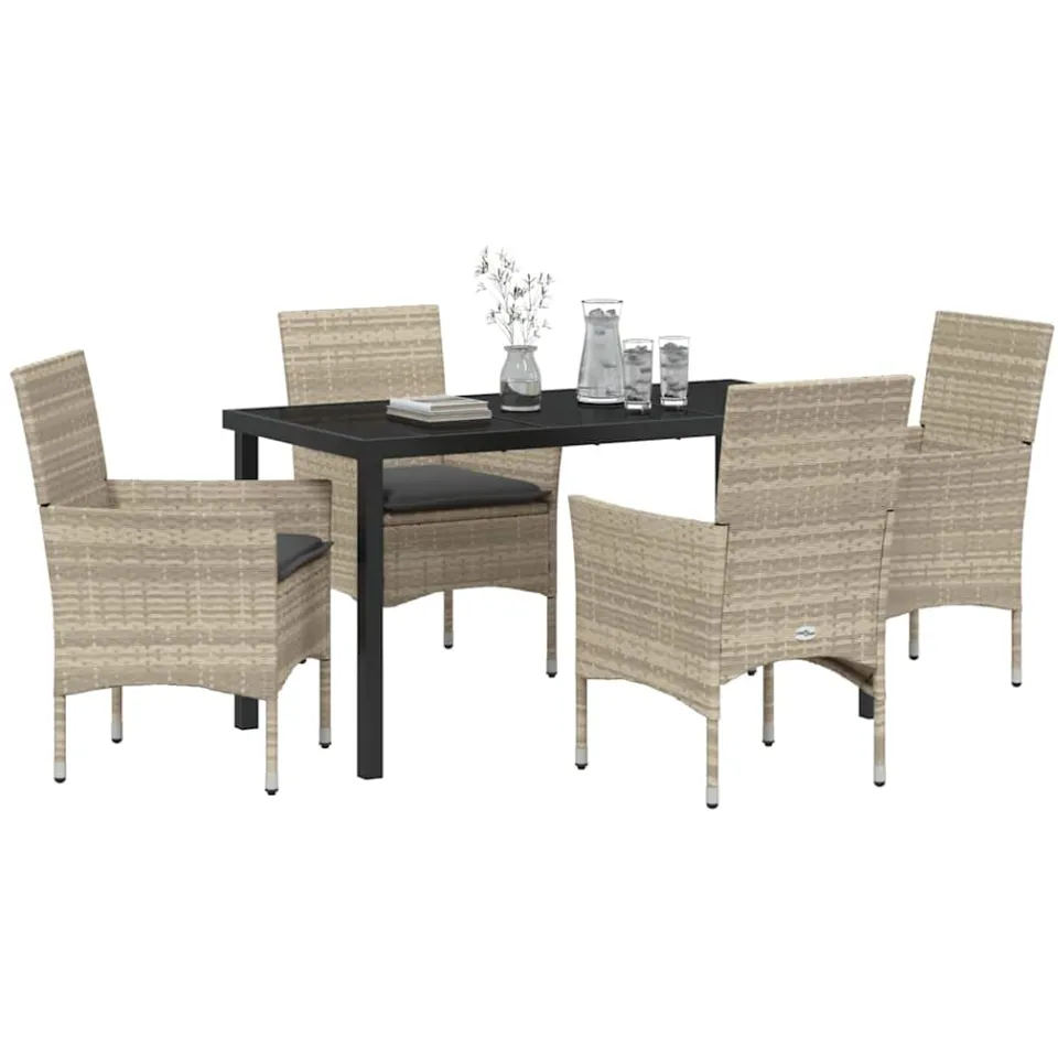 vidaXL Tuin eettafelset 5 st Lichtgrijs poly rattan