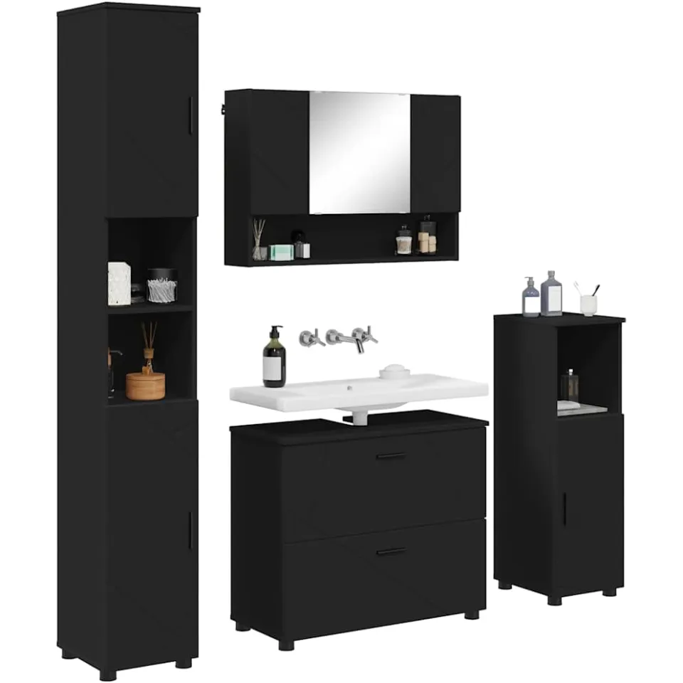 vidaXL Badkamermeubelset 4 st Zwart 35 x 30 x 192 cm