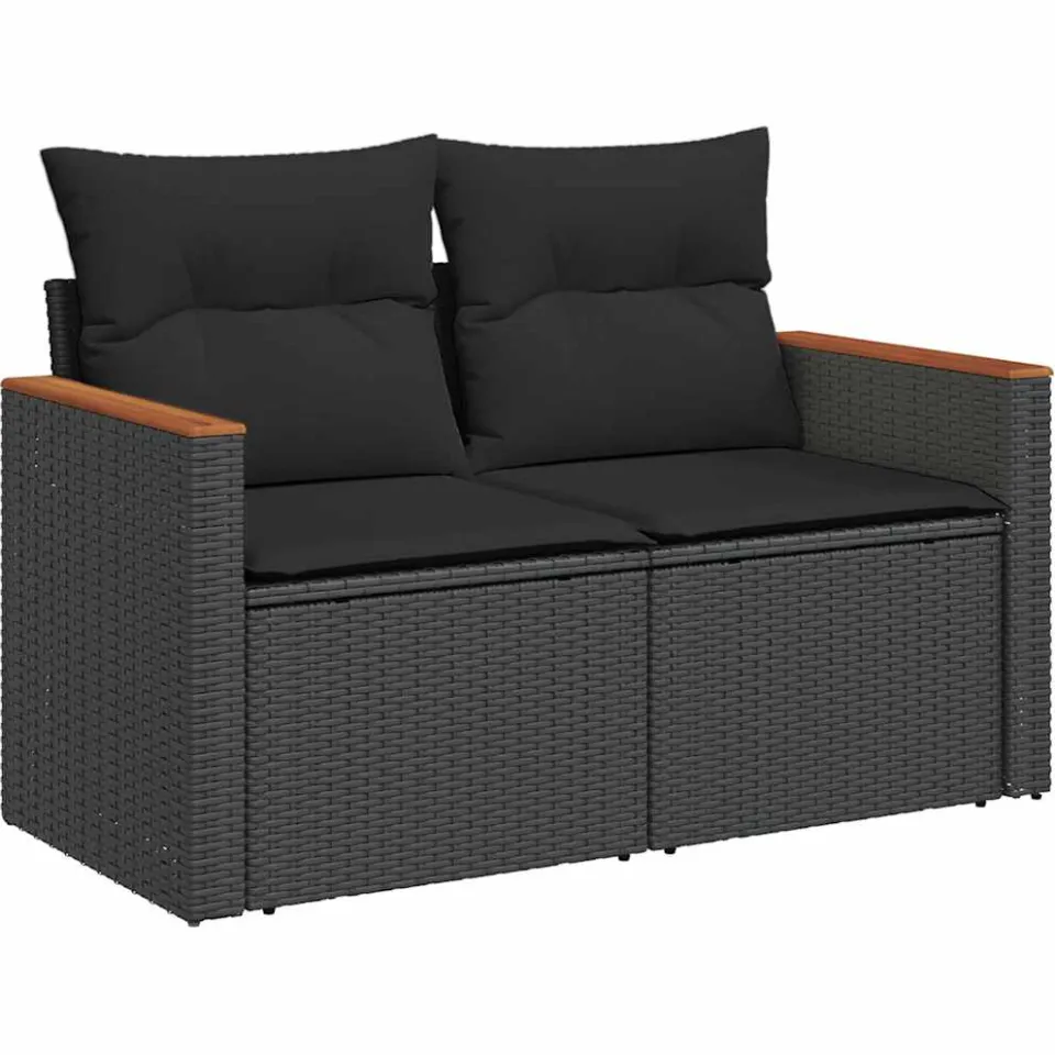 vidaXL 6-delige Loungeset met kussens poly rattan acacia zwart, foto 4