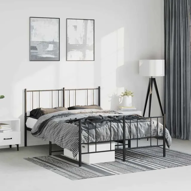 vidaXL Bedframe met hoofd- en voeteneinde metaal zwart 150x200 cm