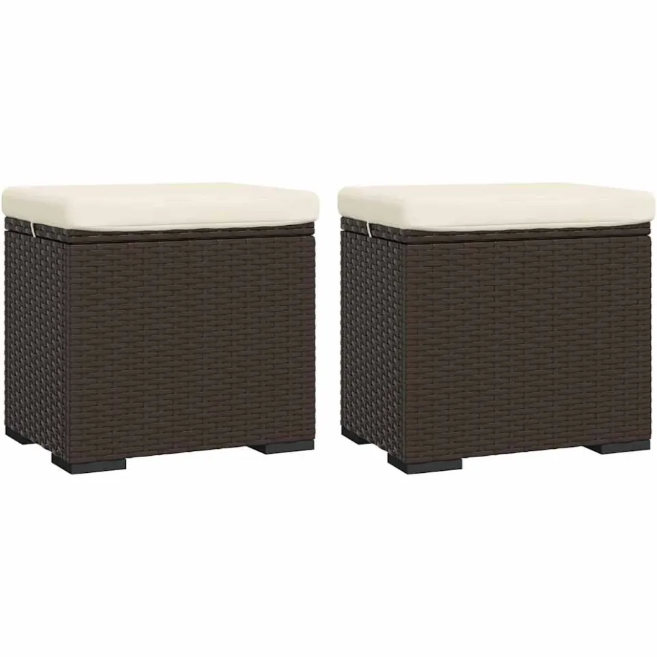 vidaXL Hockers met kussens 2 st 40x30x40 cm poly rattan bruin