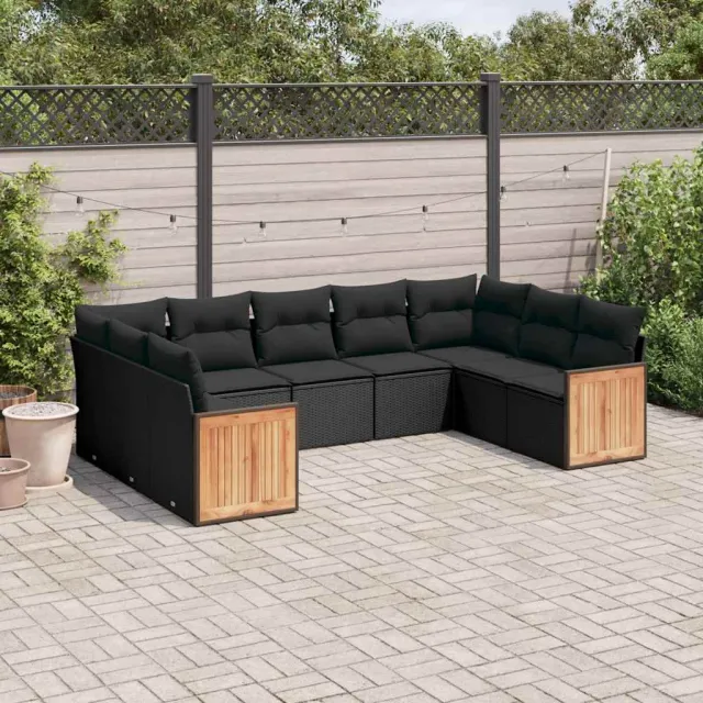 vidaXL 9-delige Loungeset met kussens poly rattan zwart, foto 2