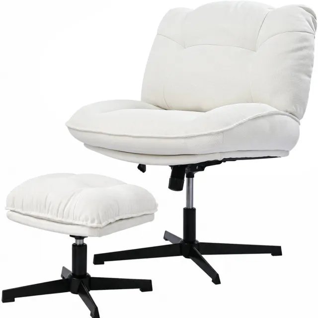 Homemiyn Relaxfauteuil met Voetenbank Beige – Draaibare Lounge Stoel met Verstelbare Rugleuning, Gestoffeerde Relaxstoel met Voetensteun voor Woonkamer, Slaapkamer en Kantoor