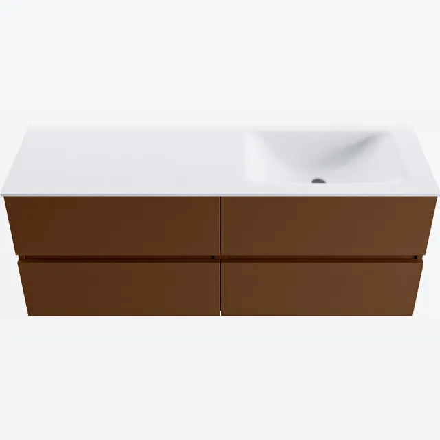 Mondiaz VICA 130cm badmeubel onderkast Rust 4 lades. Wastafel CLOUD rechts zonder kraangat, kleur Talc.