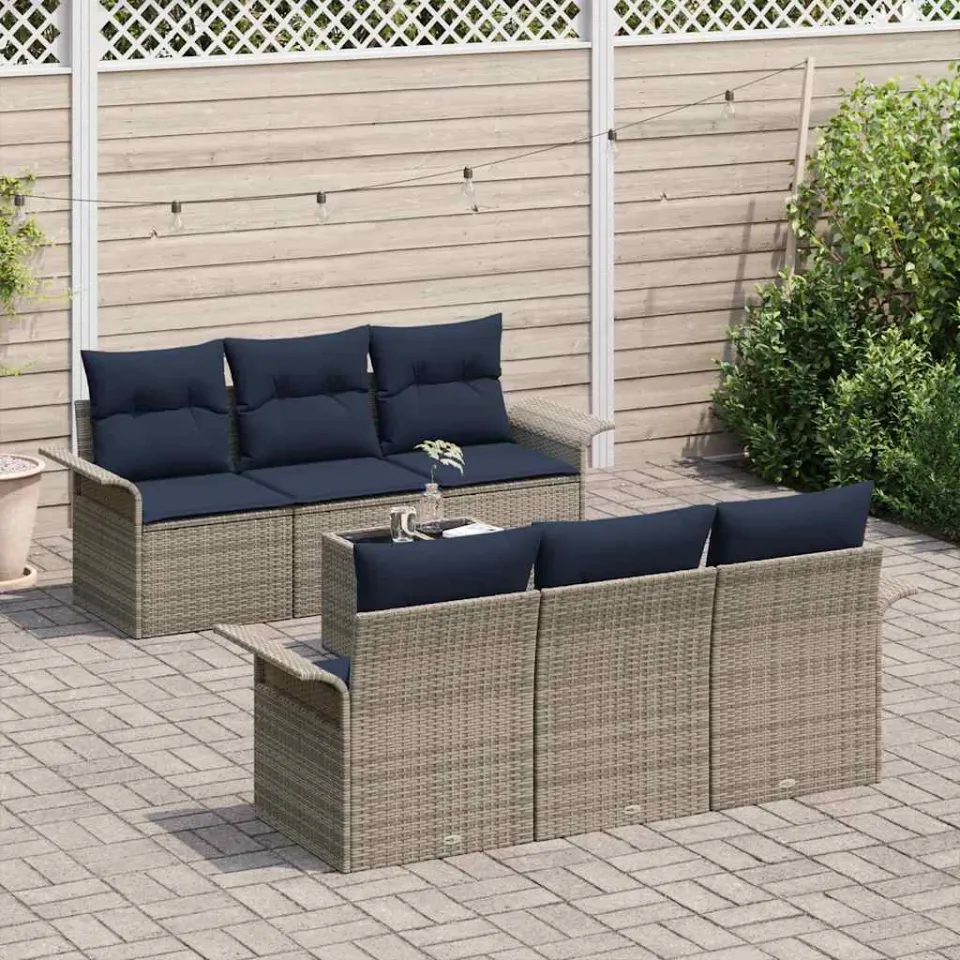 vidaXL Tuin Sofa Set 7 st Grijs poly rattan, foto 3