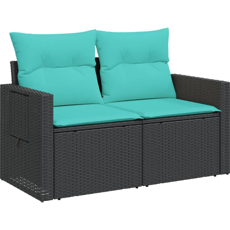 vidaXL 3-delige tuinbankset met kussens van zwart polyrotan, foto 4