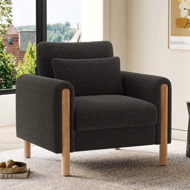 MODENUIT Fauteuil 87 x 83 x 88,5 cm - Dikke Kussens en Afneembaar Zitkussen - Voor Woonkamer - Teddy Donkergrijs