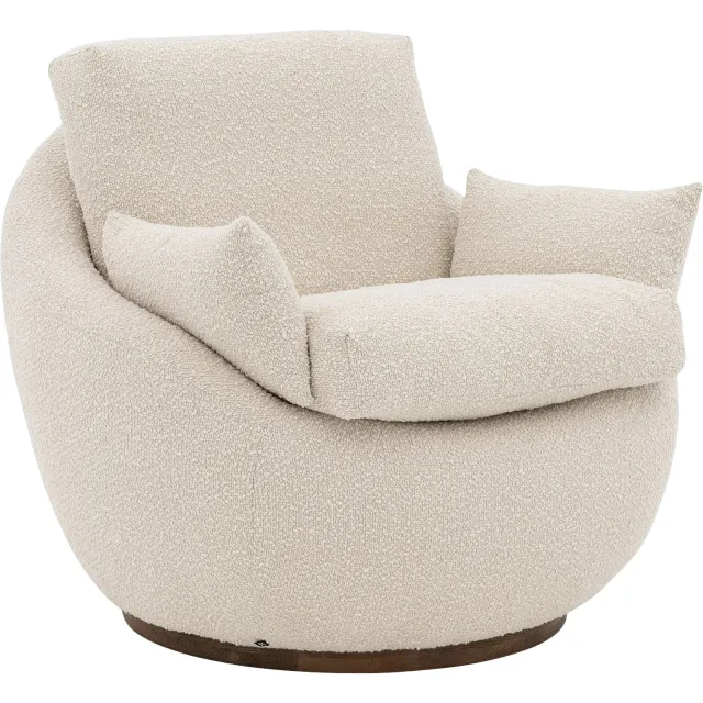 Goossens Draaifauteuil Lazy, Draaifauteuil boucle creme