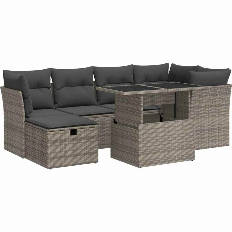 vidaXL 7-delige Loungeset met kussens poly rattan grijs, foto 3