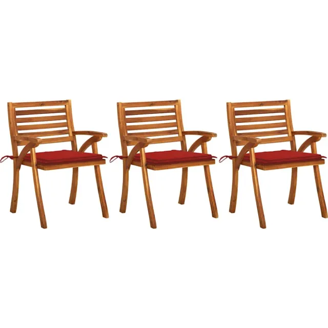 vidaXL Tuinstoelen 3 st met kussens massief acaciahout Rood