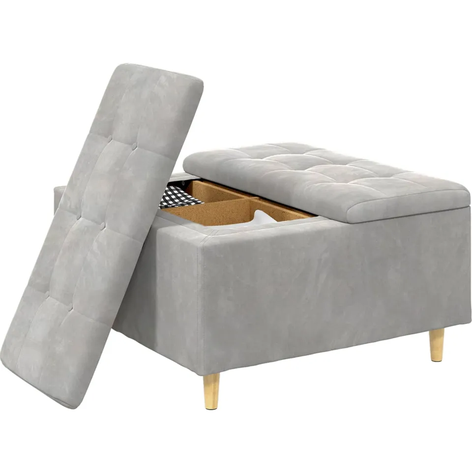 vidaXL Ottoman met Opbergruimte Lichtgrijs 80 x 80 x 45 cm Fluweel