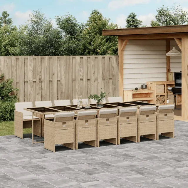 vidaXL 13-delige Tuinset met kussens poly rattan beige, foto 2