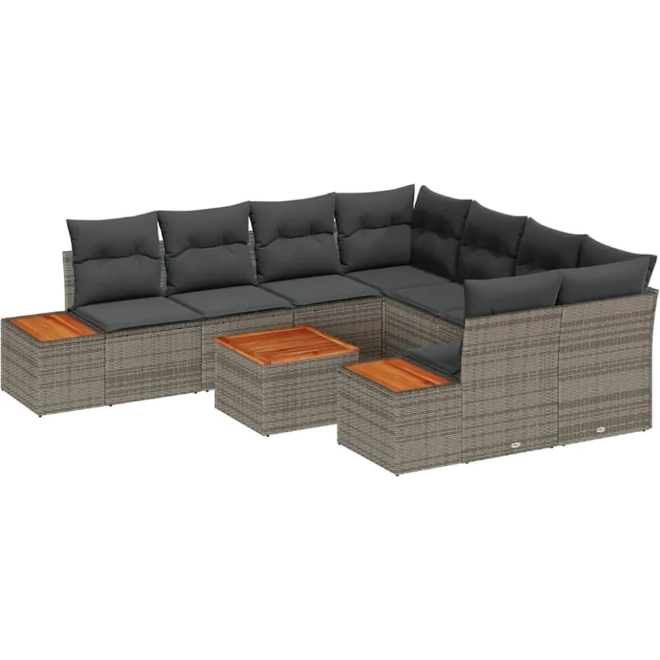 vidaXL Tuinbankenset 9 st Grijs Poly riet