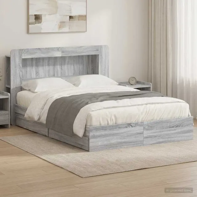 vidaXL Bedframe met opslag Grijs Sonoma 160 x 200 cm Bewerkt hout