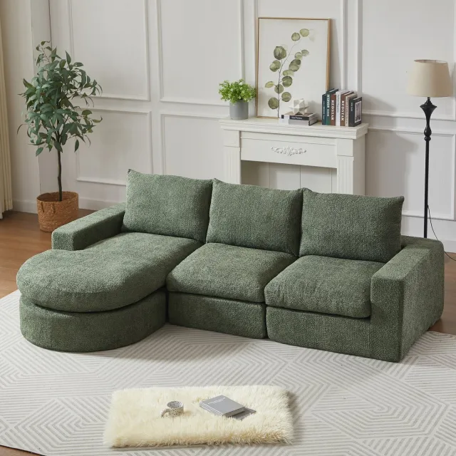 STILVORA Hoekbank Modulaire Bank - 3 Zits Met Verplaatsbare Chaise Longue - Links En Rechts - Chenille - Groene