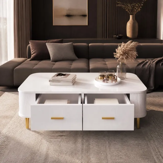Maisentiel Salontafel met 4 lades – 105 x 51 x 38 cm – wit met gouden details