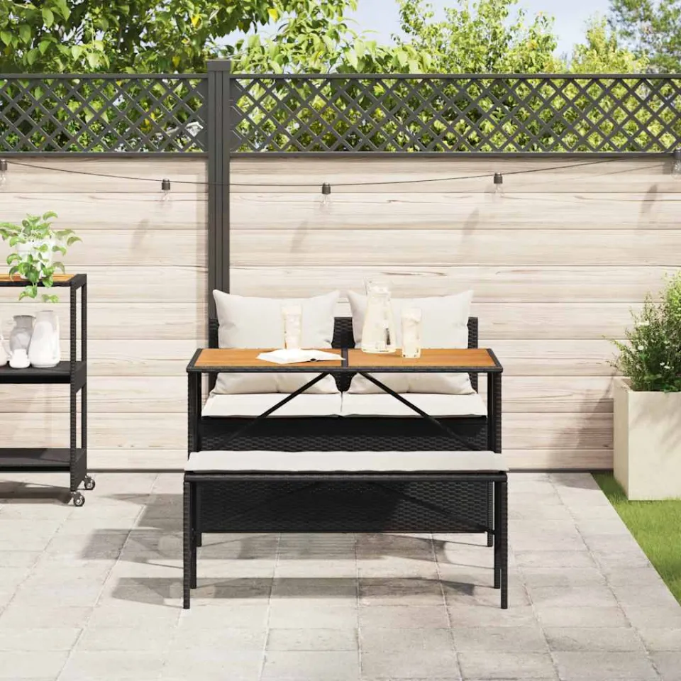 vidaXL 3-delige tuinset met kussens van zwart polyrotan, foto 2