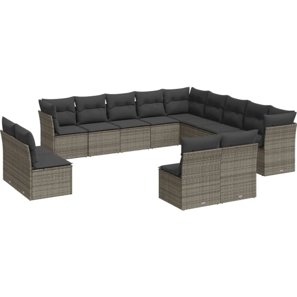 vidaXL 13-delige Loungeset met kussens poly rattan grijs, foto 3