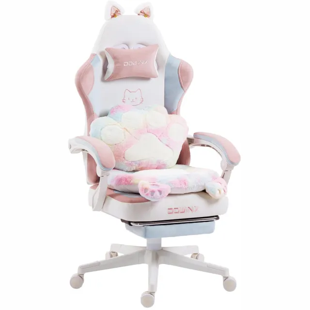 Dowinx DowinxGaming Stoel Ergonomisch met Voetsteun – Vleugelloze Zit – Verstelbare Rugleuning – Zachte Stof – Multicolor-wit – Voor Gaming, Werk en Studie – Middelgroot