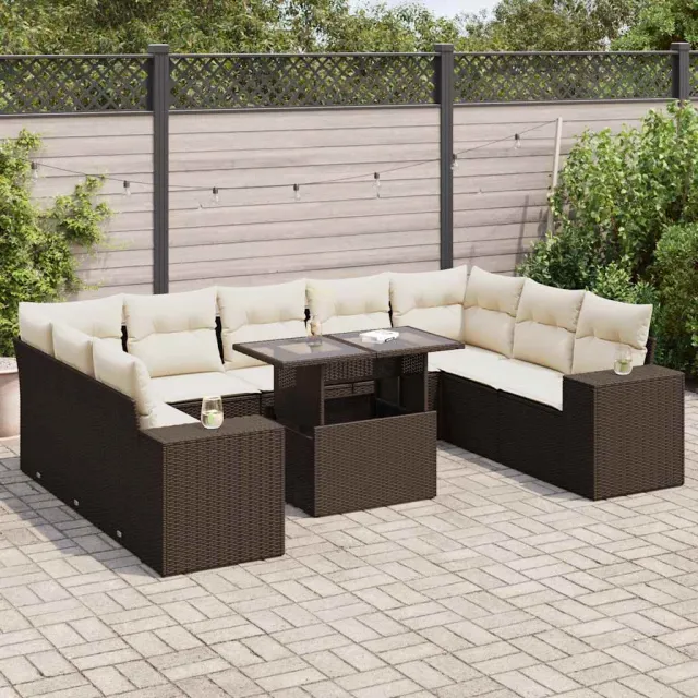 vidaXL 10-delige Loungeset met kussens poly rattan bruin, foto 2