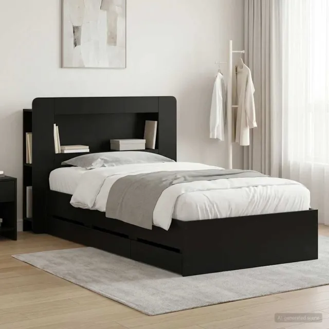 vidaXL Bedframe met opbergruimte en hoofdbord Zwart 75 x 190 cm
