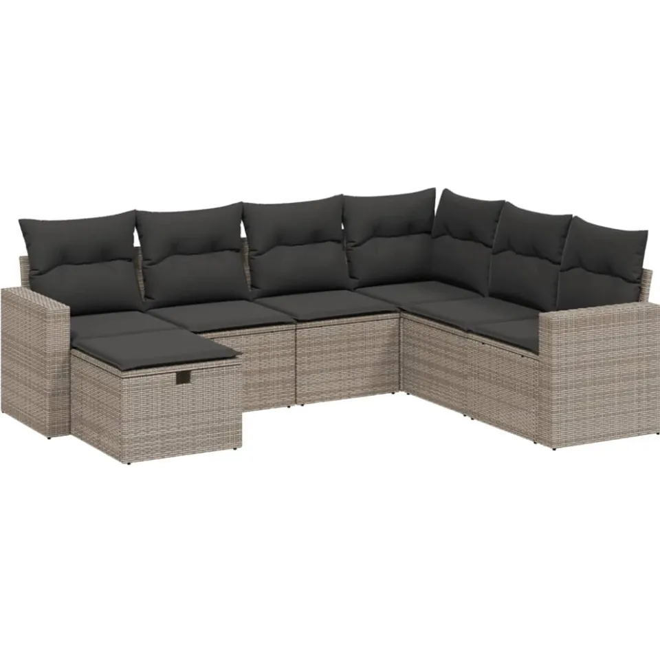 vidaXL 7-delige Loungeset met kussens poly rattan grijs