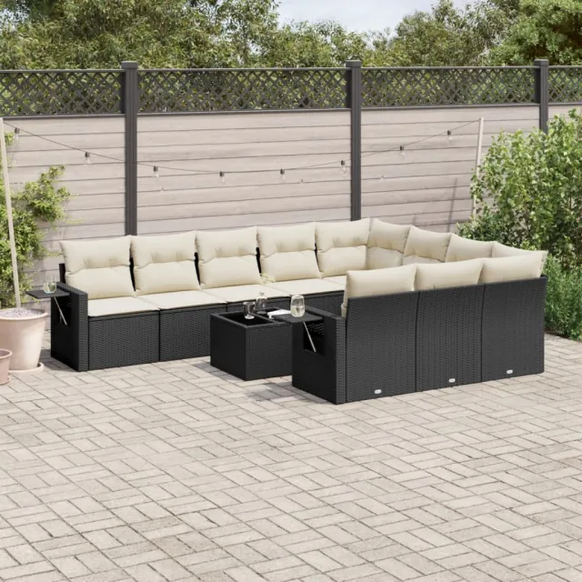 vidaXL 11-delige Loungeset met kussens poly rattan zwart, foto 2