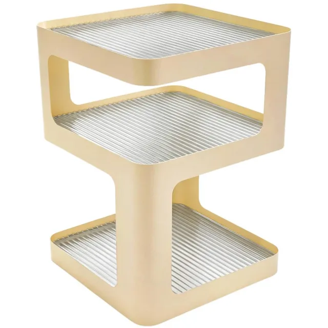 sweeek Bijzettafel, nachtkastje metaal en geribbeld glas l35 x h50cm - nae Ecru
