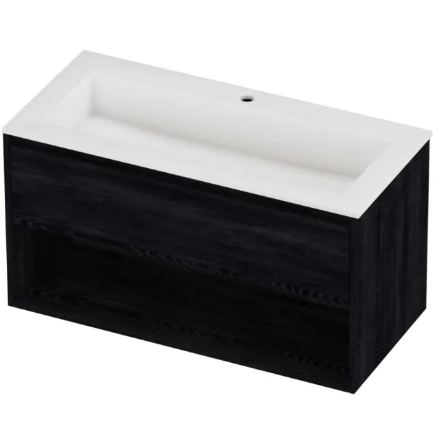 Proline Aristo Badmeubelset Polystone Elegant 1 Gat Schap 100x46x54 cm Mat White Black Oak Eiken