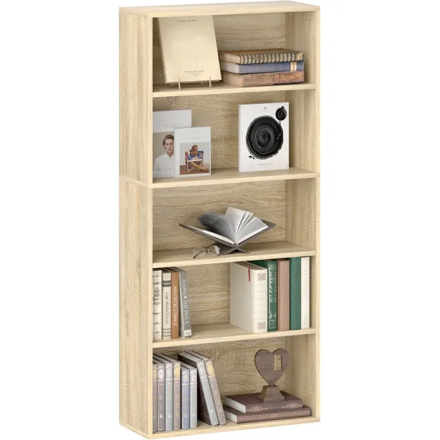 Lunpog Boekenkast opbergrek- Met 5 vakken- verstelbare plank - opbergkast - 60x24x133.5 cm - Natuurhout Natuurlijk hout