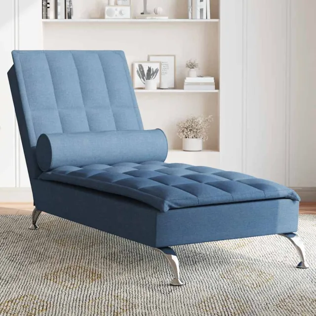 vidaXL Massage chaise longue met bolster stof blauw, foto 2
