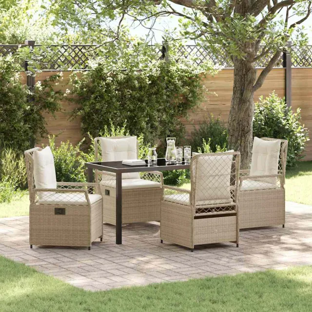 vidaXL Tuin eettafelset 5 st Beige en Crème Wit poly rattan