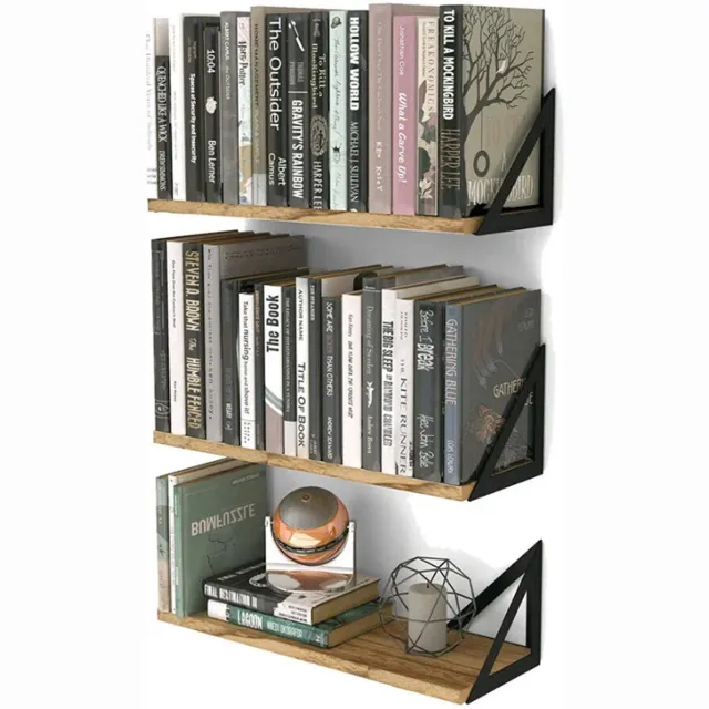 Happyment Wandplank zwevend set van 3 - Wandplanken tegen muur - Boekenplank - Bruin - Hout