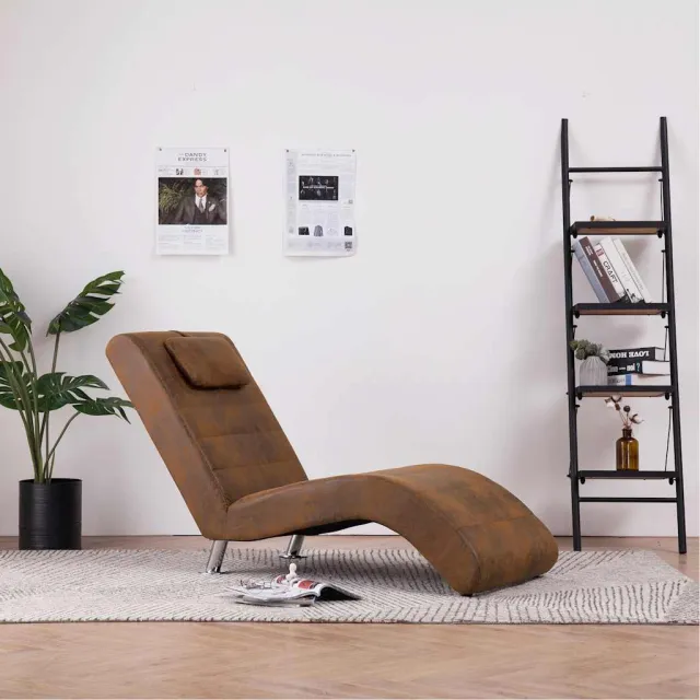 vidaXL Chaise longue met kussen kunstsuède bruin, foto 2