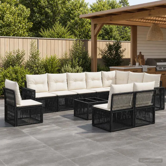 vidaXL Tuinbankenset 11 st Zwart en Cream Wit poly rattan, foto 2