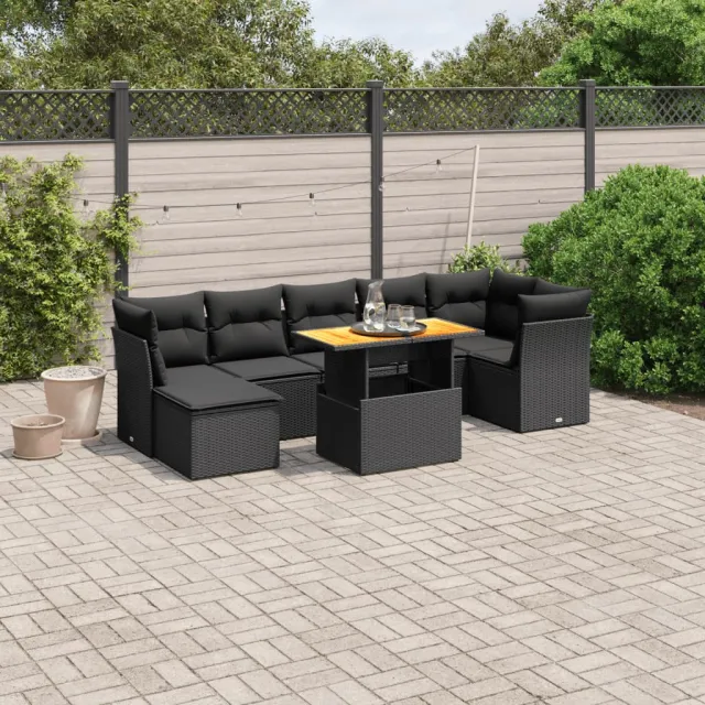 vidaXL 8-delige Loungeset met kussens poly rattan zwart, foto 2
